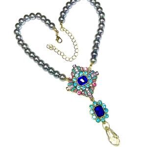 Necklace Blue Turquoise Pink Gold Drop Dangle Chunky Jewelry O18